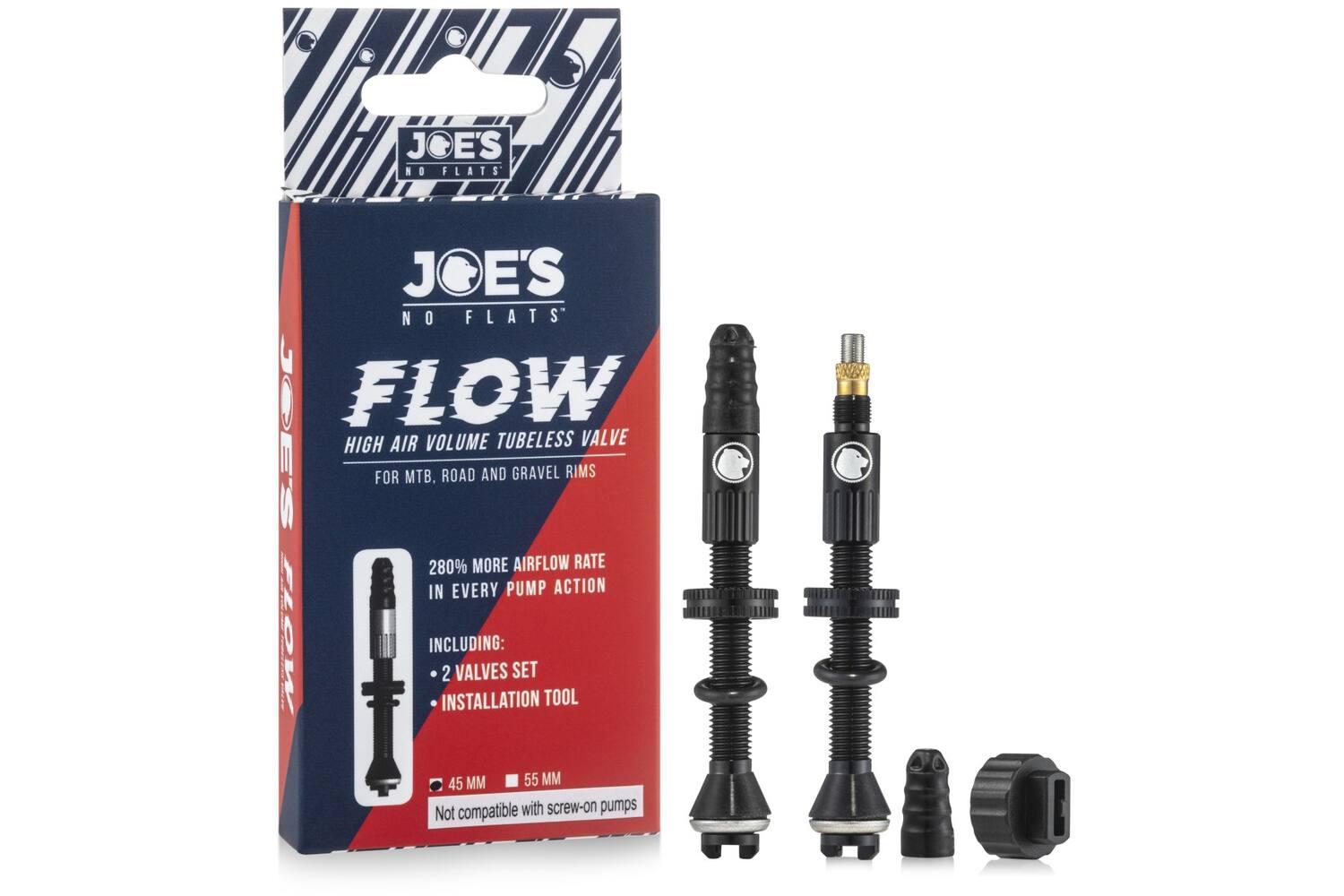 Joes No flats Tubeless soupape flow high air volume 45mm 2 pièces - 180141